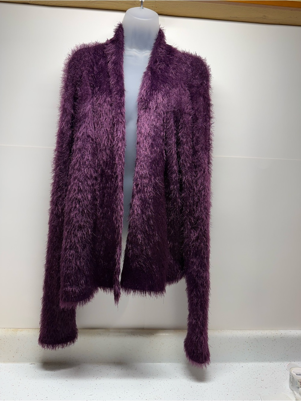 LOGO by Lori Goldstein Plush Open-Front Cardigan - Deep Plum